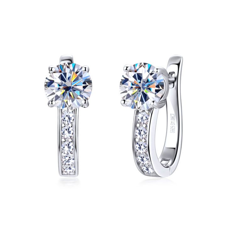 Pendientes Huggie de Moissanita | Oro blanco