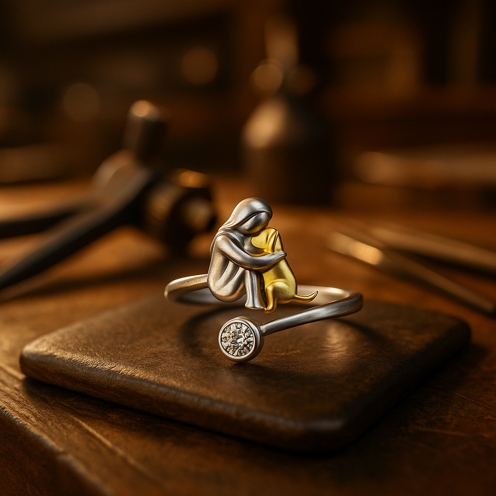 Anillo de Perro de Plata Esterlina 925 con Circonita – Ajustable y Hecho a Mano