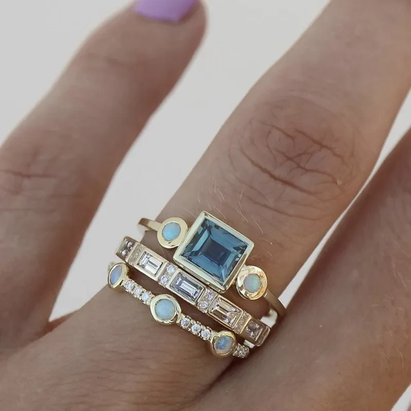 Océano - Conjunto de Anillos de Cristal Vintage
