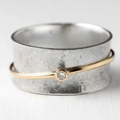 Anillo de Plata con Zirconia Línea Dorada Vintage