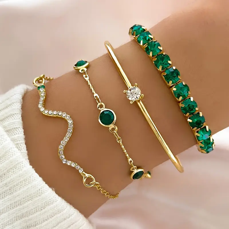 Conjunto de Pulseras de Circón Verde Vintage