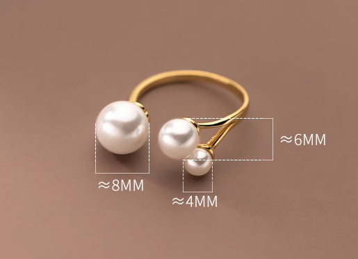 Anillo ajustable de perlas de agua dulce triples