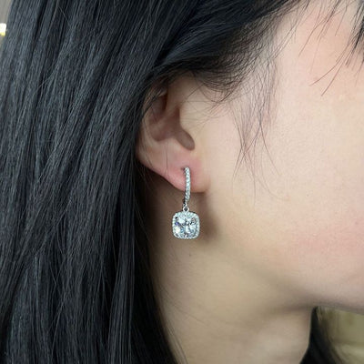 Pendientes Colgantes de Moissanita en Forma de Cuadrado | Oro Blanco