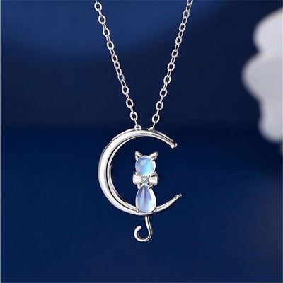 Collar de Media Luna de Piedra Lunar y Gato