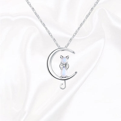 Collar de Media Luna de Piedra Lunar y Gato
