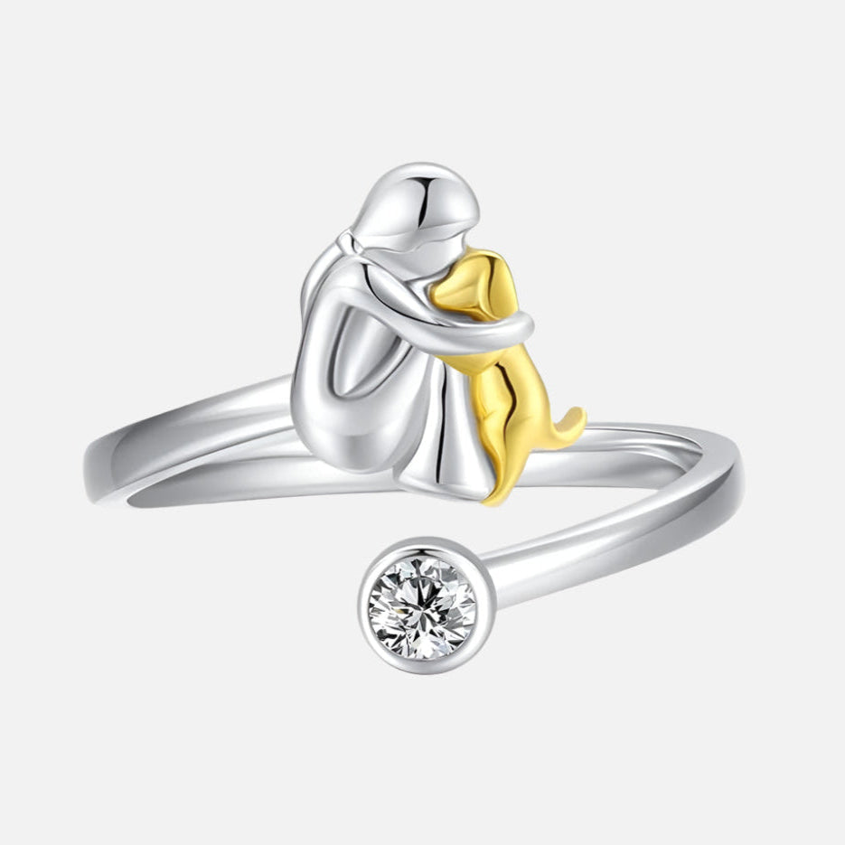 Anillo de Perro de Plata Esterlina 925 con Circonita – Ajustable y Hecho a Mano