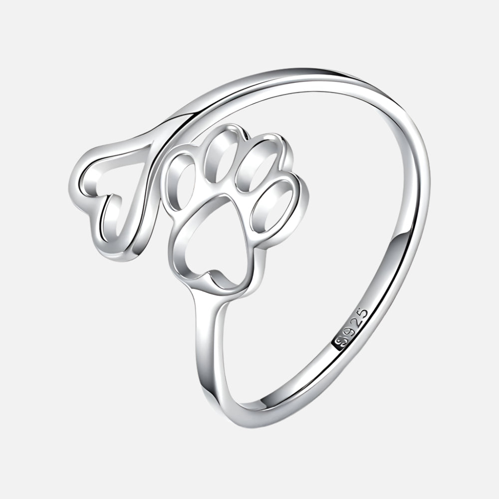 Anillo Artesanal de Patita y Corazón – Ajustable en Plata de Ley 925