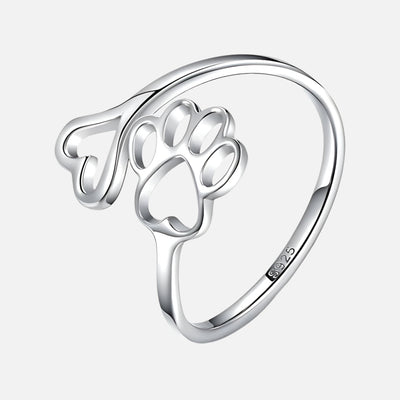 Anillo Artesanal de Patita y Corazón – Ajustable en Plata de Ley 925