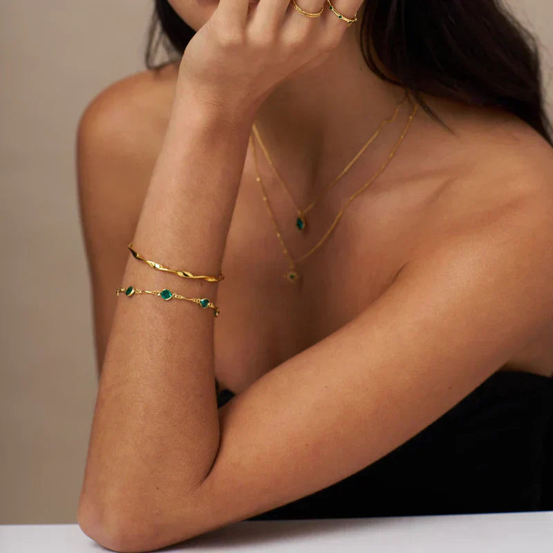 Pulsera de Cadena Link Esmeralda | Oro