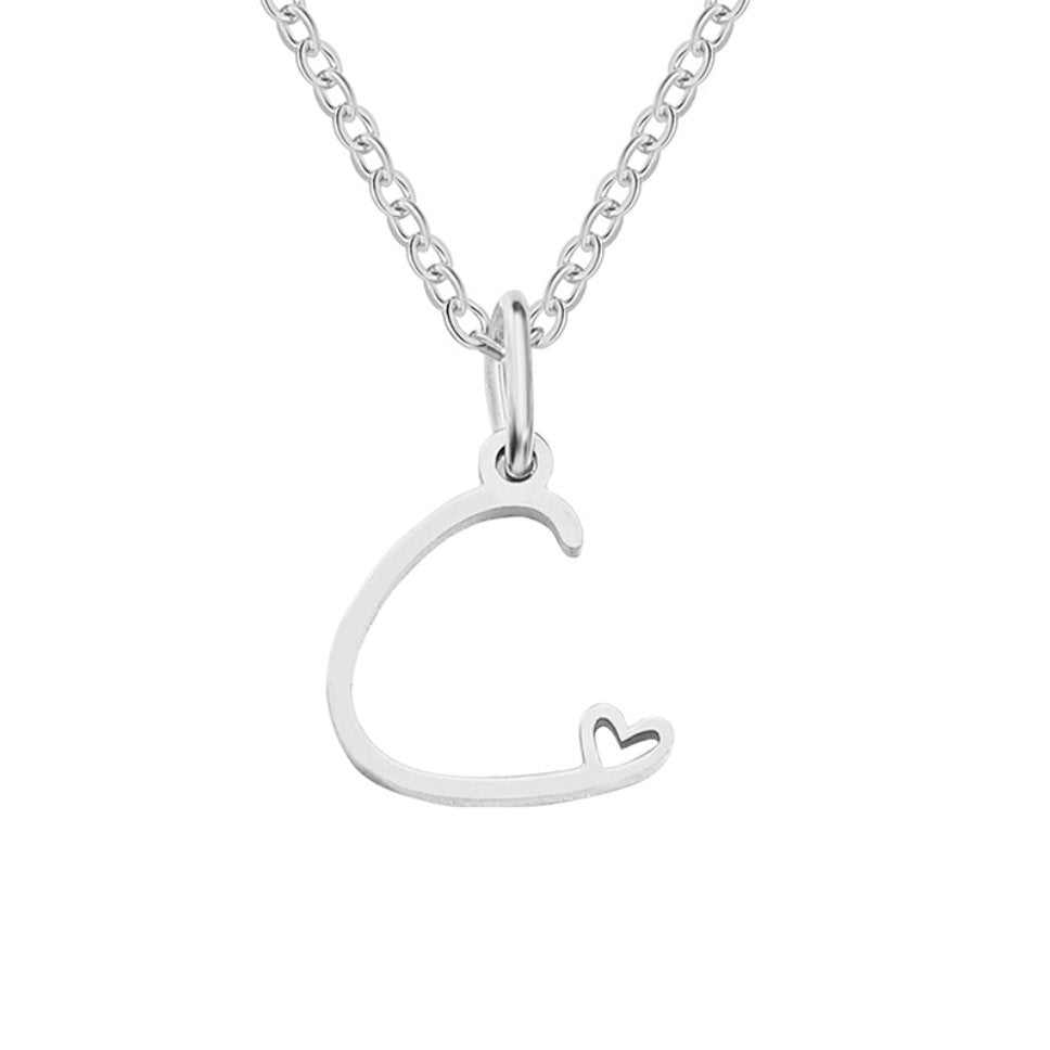 Collar de Corazón con Letra de Plata