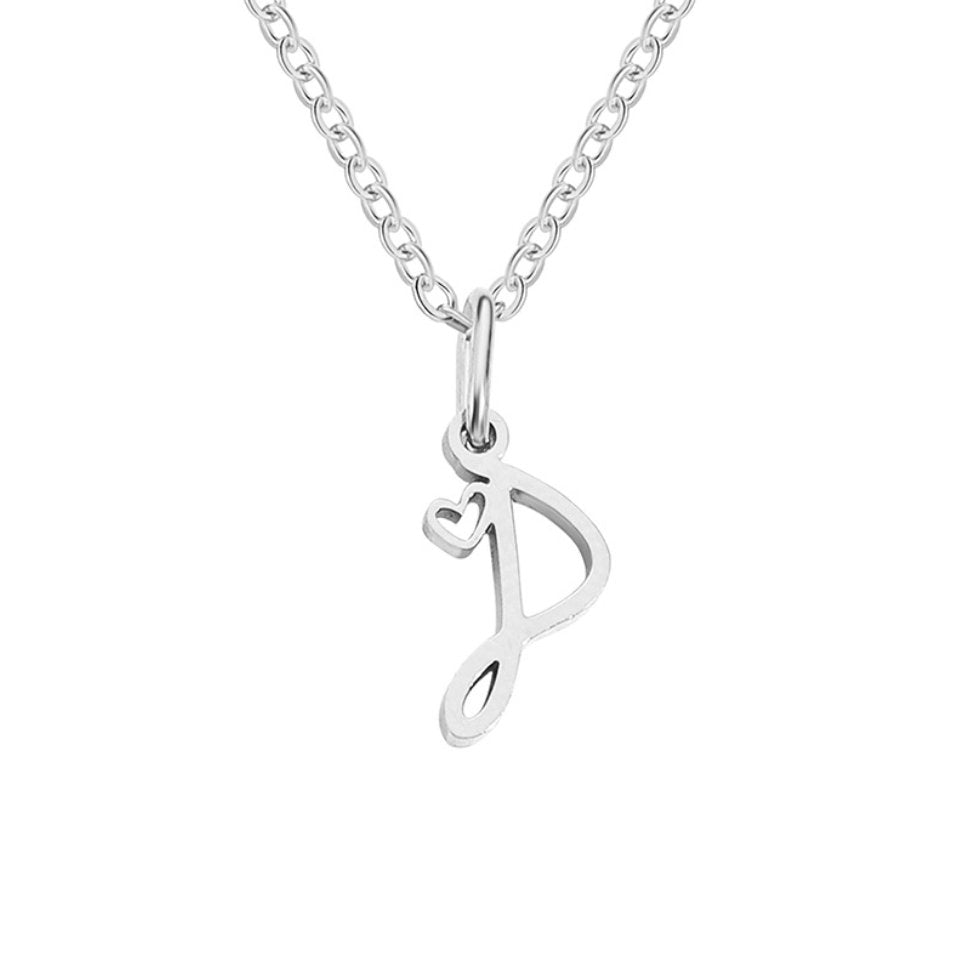 Collar de Corazón con Letra de Plata