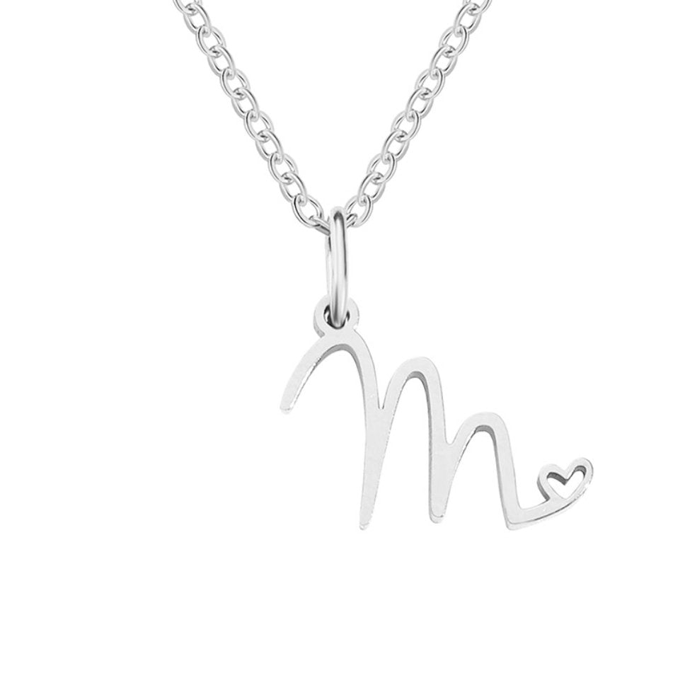 Collar de Corazón con Letra de Plata