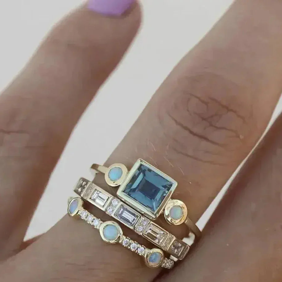 Anillo Vintage de Cristal Azul