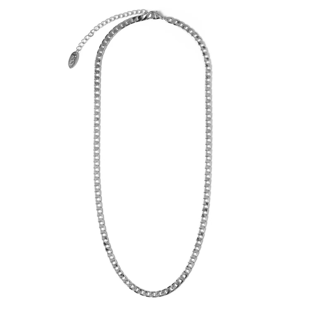 Collar de Cadena de Curb Link Plano | Oro Blanco