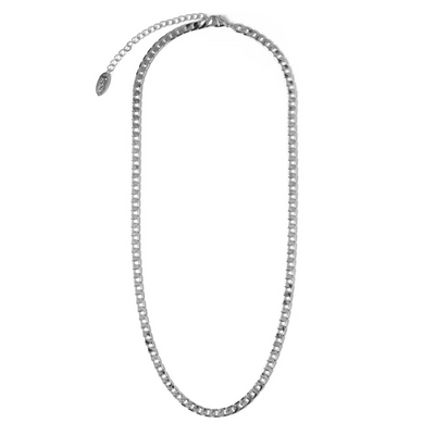 Collar de Cadena de Curb Link Plano | Oro Blanco