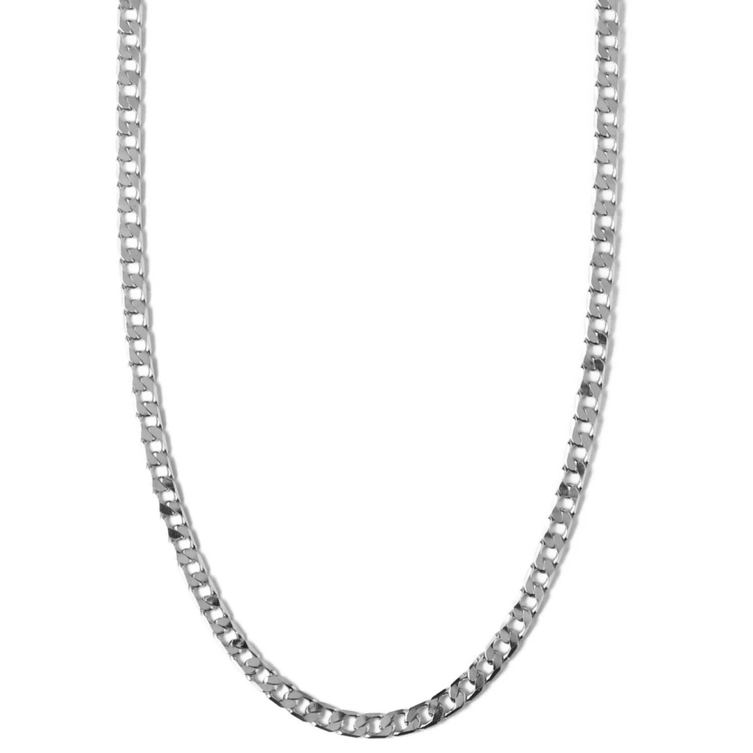 Collar de Cadena de Curb Link Plano | Oro Blanco