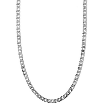 Collar de Cadena de Curb Link Plano | Oro Blanco